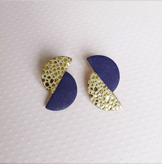 Puces asymétriques, Demi rond de cuir coloré et pailleté - 4 coloris